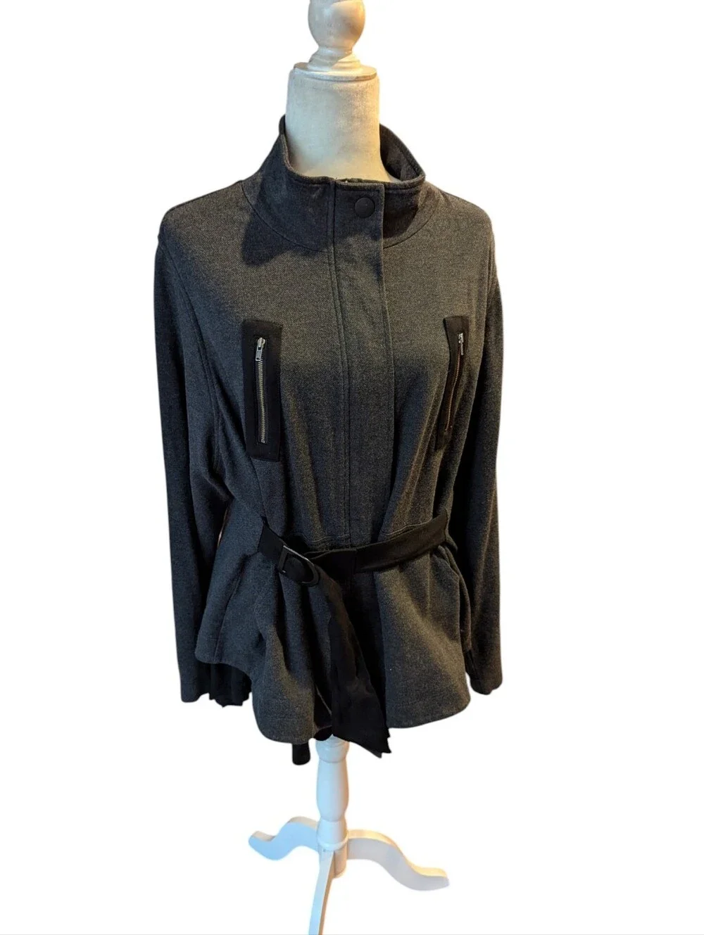 Cabi Love Carol Flight Moto Mesh Back Belted Utility Jacket High Neck Sz XL